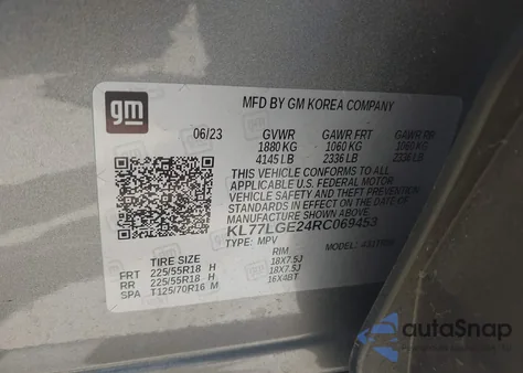 2024 Chevrolet Trax Fwd 1Rs z USA, uszkodzony, nr VIN KL77LGE24RC069453